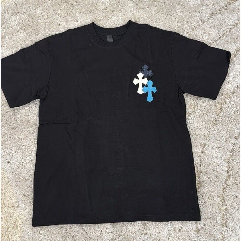 Chrome Hearts Vertical Cross Patches Black T-Shirt for Men Size Large